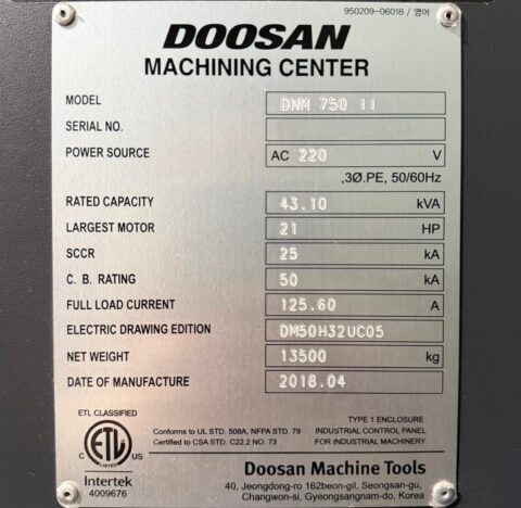 Doosan DNM 750II CNC Vertical Machining Center - 2018 TSC, 12,000 RPM Mill - image 18