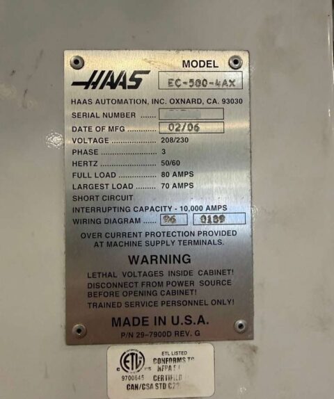 Haas EC-500-4AX CNC Horizontal Machining Center - TSC, 70 ATC, 12,000 RPM Mill - image 8