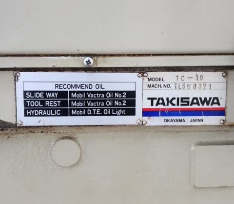 Used Takisawa TC-30 CNC Turning Center nameplate – SKU 50122