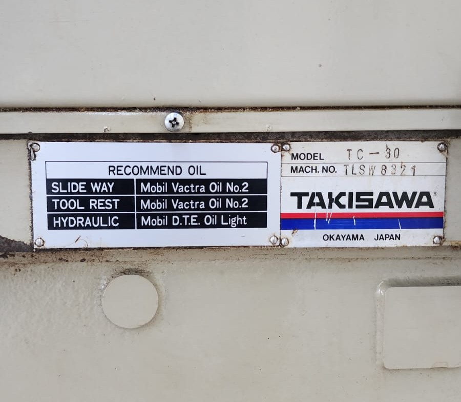 Used Takisawa TC-30 CNC Turning Center nameplate – SKU 50122