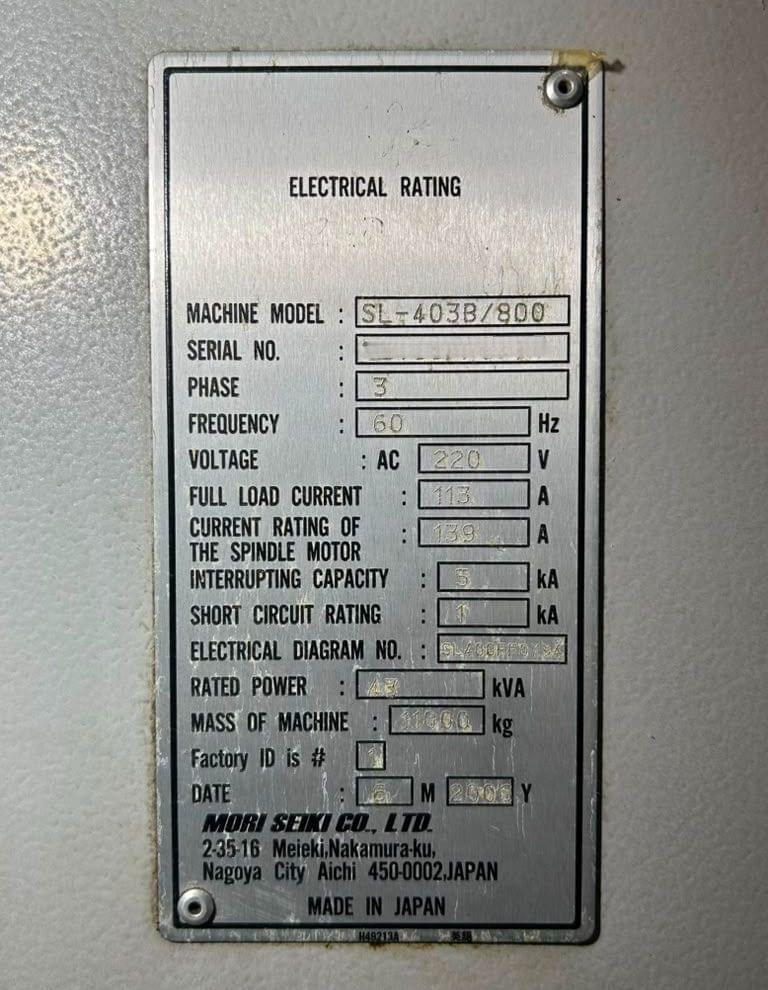 Mori Seiki SL-403B/800 CNC Turning Center - 18" Chuck Big Bore Lathe 24